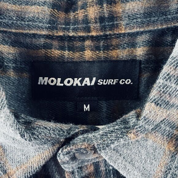 Molokai Surf Co Men's M Medium Blue Black Plaid Flannel Button Up Shirt - Picture 5 of 16